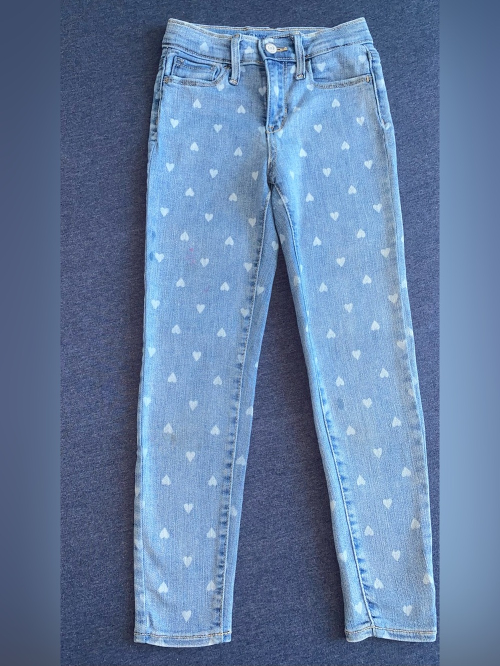 Kids Light Blue Skinny Jeans with White Heart Print